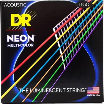 Струни для акустичної гітари DR STRINGS NEON MULTI-COLOR ACOUSTIC - CUSTOM LIGHT (11-50)