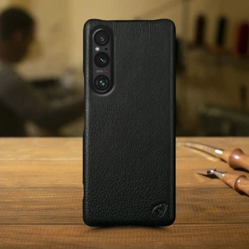 Кожаная накладка Stenk Cover для Sony Xperia 1 V Чёрная (75143)
