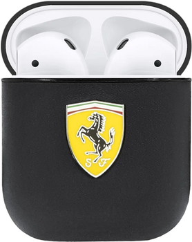 Чохол CG Mobile Ferrari Off Track Genuine Leather Yellow Metal Logo для AirPods 1 / 2 Black (3666339046835)