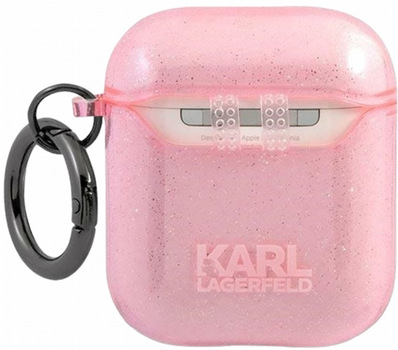 Etui CG Mobile Karl Lagerfeld Glitter Karl`s Head do AirPods 1 / 2 Różowy (3666339030315)