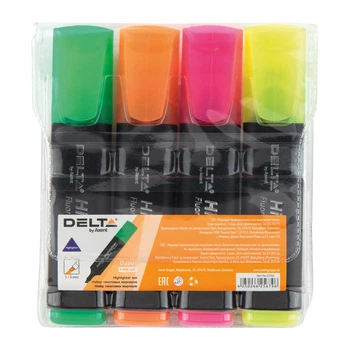 Комплект из 4-х маркеров Axent Delta Highlighter 1-5 мм ассорти (d2501-40)