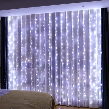 Светодиодная гирлянда штора 300 LED, 3x3м, 220В, прозрачный провод, 8 режимов, IP44 Белый