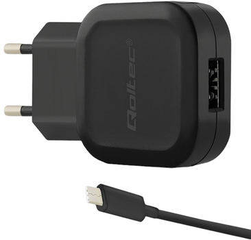 Мережевий зарядний пристрій Qoltec 12 W USB + кабель USB Type-C Black (5901878501840)