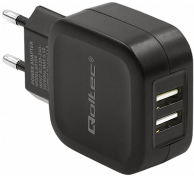 Мережевий зарядний пристрій Qoltec 17 W 2 x USB Black (5901878501864)