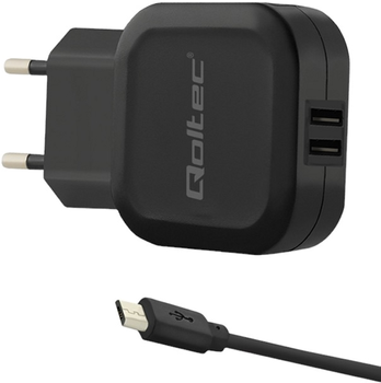 Мережевий зарядний пристрій Qoltec 17 W 2 x USB + кабель Micro-USB Black (5901878501871)
