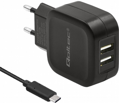 Мережевий зарядний пристрій Qoltec 17 W 2 x USB + кабель USB Type-C Black (5901878501888)