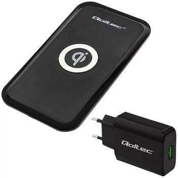 Индуктивное беспроводное зарядное устройство Qoltec 10 W + сетевое зарядное устройство 18 W Qualcomm Quick Charge 3.0 Black (5901878518503)
