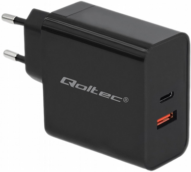 Мережевий зарядний пристрій Qoltec 63 W USB Type-C + USB Black (5901878517162)