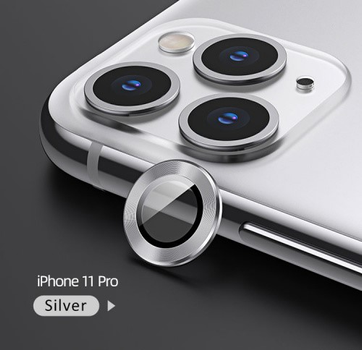Комплект захисних стекол USAMS Camera Lens Glass для камери iPhone 11 Pro metal ring срібний (6958444987477)