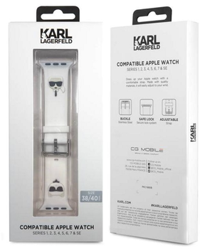 Pasek Karl Lagerfeld Silicone Karl & Choupette Heads KLAWMSLCKW do Apple Watch Series 1/2/3/4/5/6/7/SE 38-41 mm Biały (3666339031589)