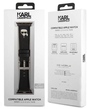 Pasek Karl Lagerfeld Saffiano Karl Heads KLAWMOKHK do Apple Watch Series 1/2/3/4/5/6/7/SE 38-41 mm Czarny (3666339033712)