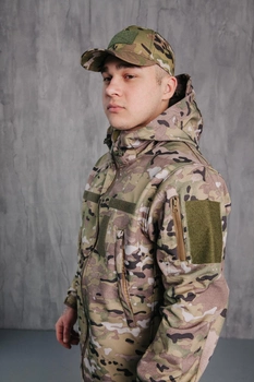 Куртка Soft shell мультикам мужская Водонепроницаемая тактическая (на молнии с капюшоном) Мультикам S