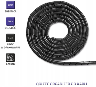 Organizator kabli Qoltec 8 mm x 10 m Czarny (5901878522517)