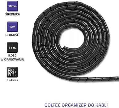 Organizator kabli Qoltec 10 mm x 10 m Czarny (5901878522524)