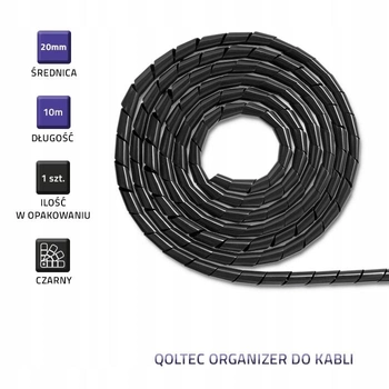 Organizator kabli Qoltec 20 mm x 10 m Czarny (5901878522579)