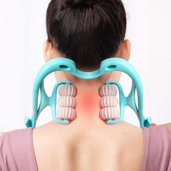 Ручной роликовый массажер 6 роликов для шеи и тела Hexiang Neck Massager Голубой (6RLKV6) ICL44