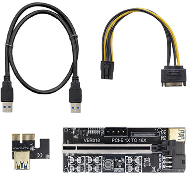 Райзер Qoltec PCI-E 1x - 16x USB 3.0 ver 018 SATA PCI-E 6 pin (55510)