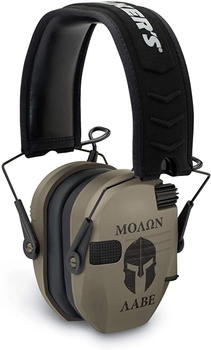 Активні тактичні навушники Walker's Razor Slim з принтом Molon Labe, FDE (Пісочний) (GWP-RSEM-MOL-FDE)
