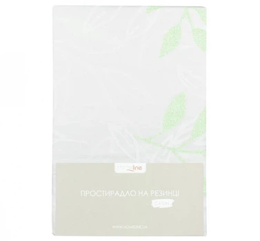 Простынь на резинке Home line. Сатин Ветки микс салатово-серая-90х200х25