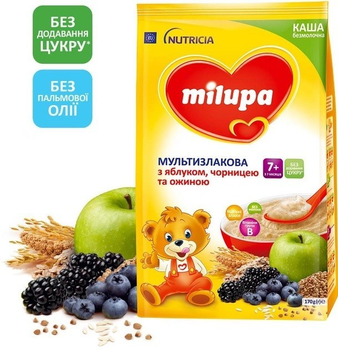 Безмолочна каша Milupa Мультизлакова з яблуком, чорницею й ожиною для дітей від 7 місяців 170 г