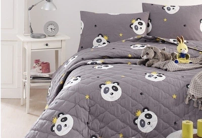Покрывало стеганое с наволочками Enlora Home. Kral Panda Gri-225х240+50х70(2шт)