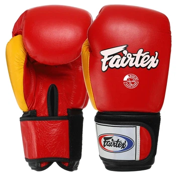 Перчатки для бокса кожаные на липучке Fairtex 065 10 унций Red-Yellow