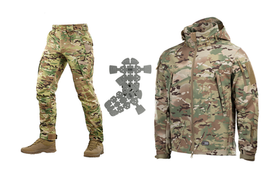 M-tac комплект куртка Shoft Shell тактическая штаны с вставными наколенниками мультикам XS