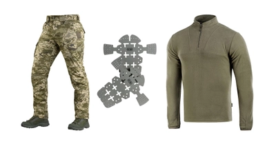 M-tac комплект штани тактичні із вставними наколінниками піксель кофта олива статутні S