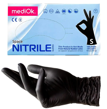 Перчатки нитриловые Mediok Черные S 100 шт