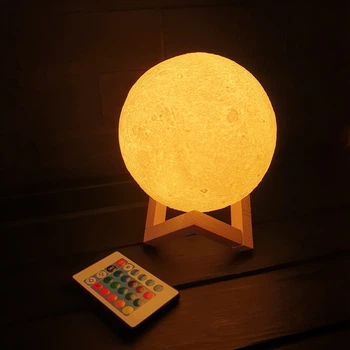 Ночник настольный луна LED Berger Moon 13см 3D RGB с пультом