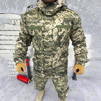 Мужская Зимняя Куртка на синтепоне с меховой подкладкой / Бушлат из саржи пиксель размер L