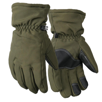 Плотные зимние перчатки SoftShell на флисе с сенсорными вставками олива размер универсальный L/XL
