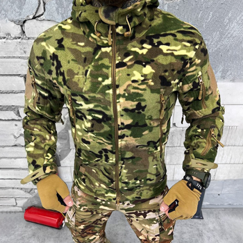 Мужская флисовая Кофта с Капюшоном и Липучками под шевроны / Флиска с карманами мультикам размер XL