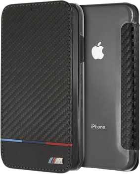 Etui z klapką BMW Carbon Tricolor Stripe do Apple iPhone Xr Black (3700740435113)