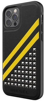 Etui Diesel Moulded Case Premium Leather Studs and Stri do Apple iPhone 12/12 Pro Black-yellow (8718846088435)