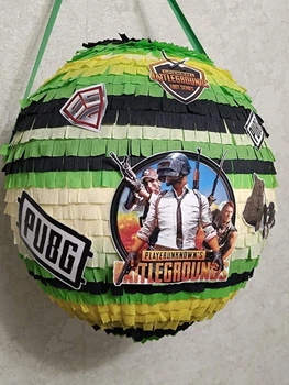 Піньята-Куля "BATTLEGROUNDS" жовта-зелена - 38*38*10 + палиця