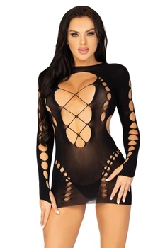 Бесшовное мини-платье Leg Avenue Long sleeve cut out mini dress One size Черное