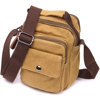Чудова невелика Чоловіча сумка із щільного текстилю VINTAGE Bag 22222 Пісочний