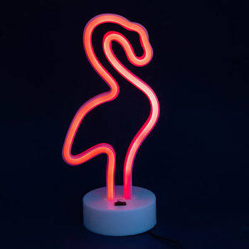 Неоновий світильник Neon Lights "Фламінго" Ночник LED лампа настільна від USB та 3хАА Червоний