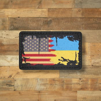 Шеврон Флаг США-Украина, Винтаж, 8х5, на липучке (велкро), патч печатный