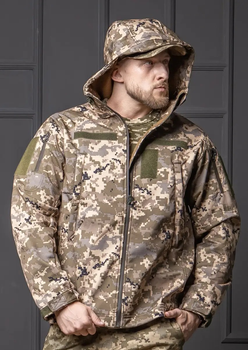 Куртка мужская пиксель Soft shell демисезонная Водонепроницаемая (на молнии с капюшоном) 5XL