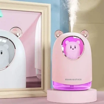 Зволожувач дифузор повітря нічник с підсвіткою H2O Humidifier USB з ведмедиком на 300мл Рожевий