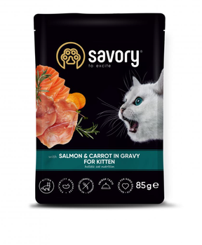 Влажный корм Savory для котят, лосось с морковью в соусе, пауч, 85 г