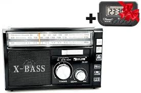 Акумуляторний радіоприймач GOLON UR FM радіо з USB виходом та ліхтариком Black + Електронні годинники з будильником та секундоміром
