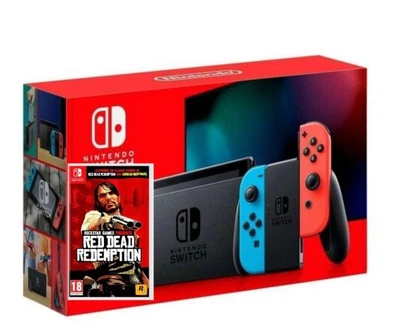 Игровая консоль Nintendo Switch Neon Blue-Red (Upgraded version) + Игра Red Dead Redemption (русские субтитры)