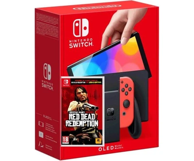 Игровая консоль Nintendo Switch (OLED model) Neon Blue-Red + Игра Red Dead Redemption (русские субтитры)
