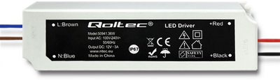 Імпульсний блок живлення Qoltec LED IP67, 36 Вт, 12 В, 3A, водонепроникний Білий (50941) (5901878509419)