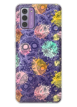 Прозрачный силиконовый чехол iSwag для Nokia G310 с рисунком - Красочные черепа (ISNG31047)
