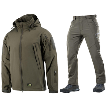 Мужской Комплект M-TAC на флисе Куртка + Брюки / Утепленная Форма SOFT SHELL олива размер L 48