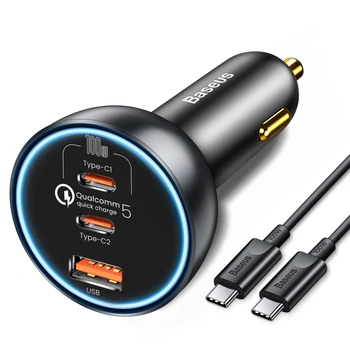 Автомобільний зарядний пристрій Baseus 160W з кабелем USB-C 100W (20V/5A) 1m